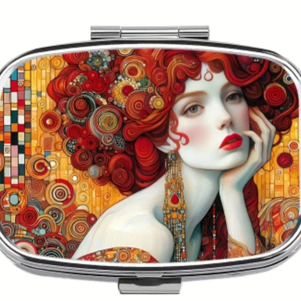 Artistic Clutch with Red and Gold Design